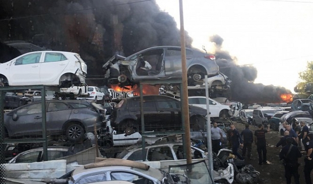 قلنسوة: حريق هائل في محل لقطع السيارات