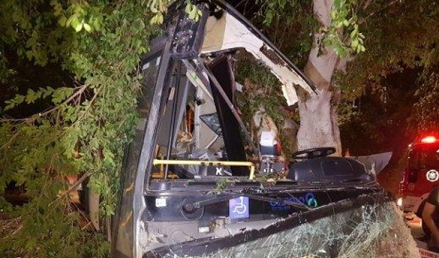 طبريا: 5 إصابات إثر اصطدام حافلة بشجرة