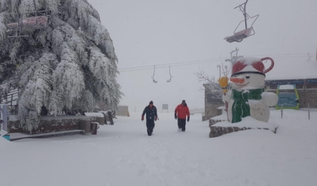 فيديو وصور: استمرار تساقط الثلوج في جبل الشيخ