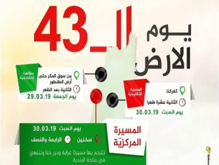 المتابعة تدعو لأوسع مشاركة في إحياء الذكرى 43 ليوم الأرض