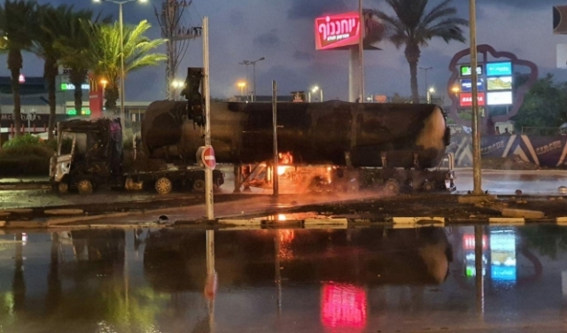 حيفا: حادث طرق يتسبب باشتعال النار بصهريج غاز