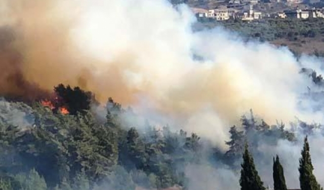 حريق في منطقة وادي عارة: إغلاق شارع وطائرات تشارك بعمليات الإخماد