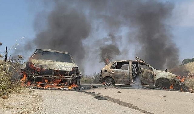 اصابات احدها خطيرة ، وحرق سيارات في هجوم على مدنيين للاحتلال شرق رام الله